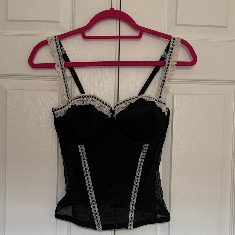 H&M Black Lace Trim Corset Bra